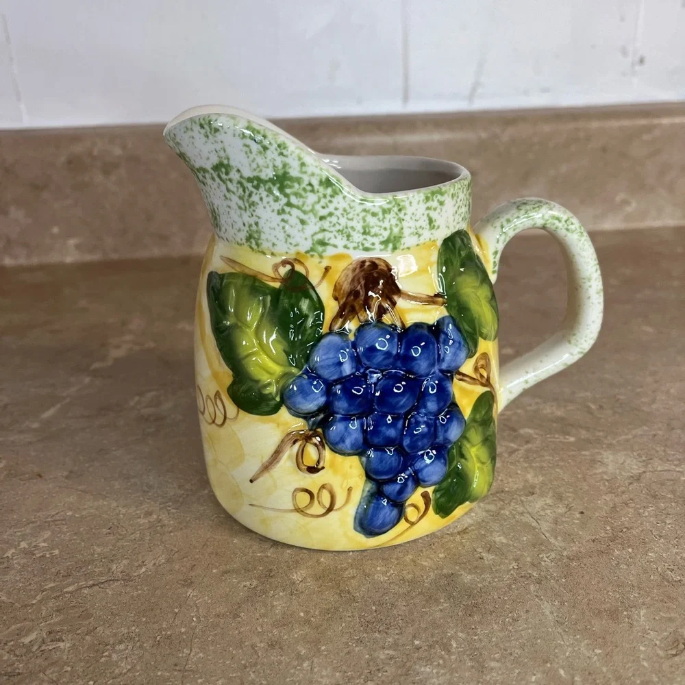 Hand-Painted Panware Grapes Ceramic Creamer Pitcher